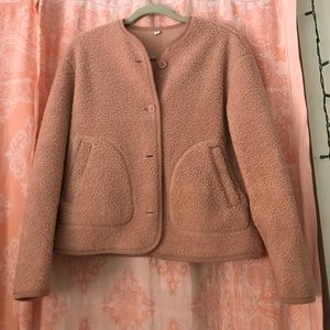 Uniqlo Pink Teddy Fleece Button Up Jacket Coat